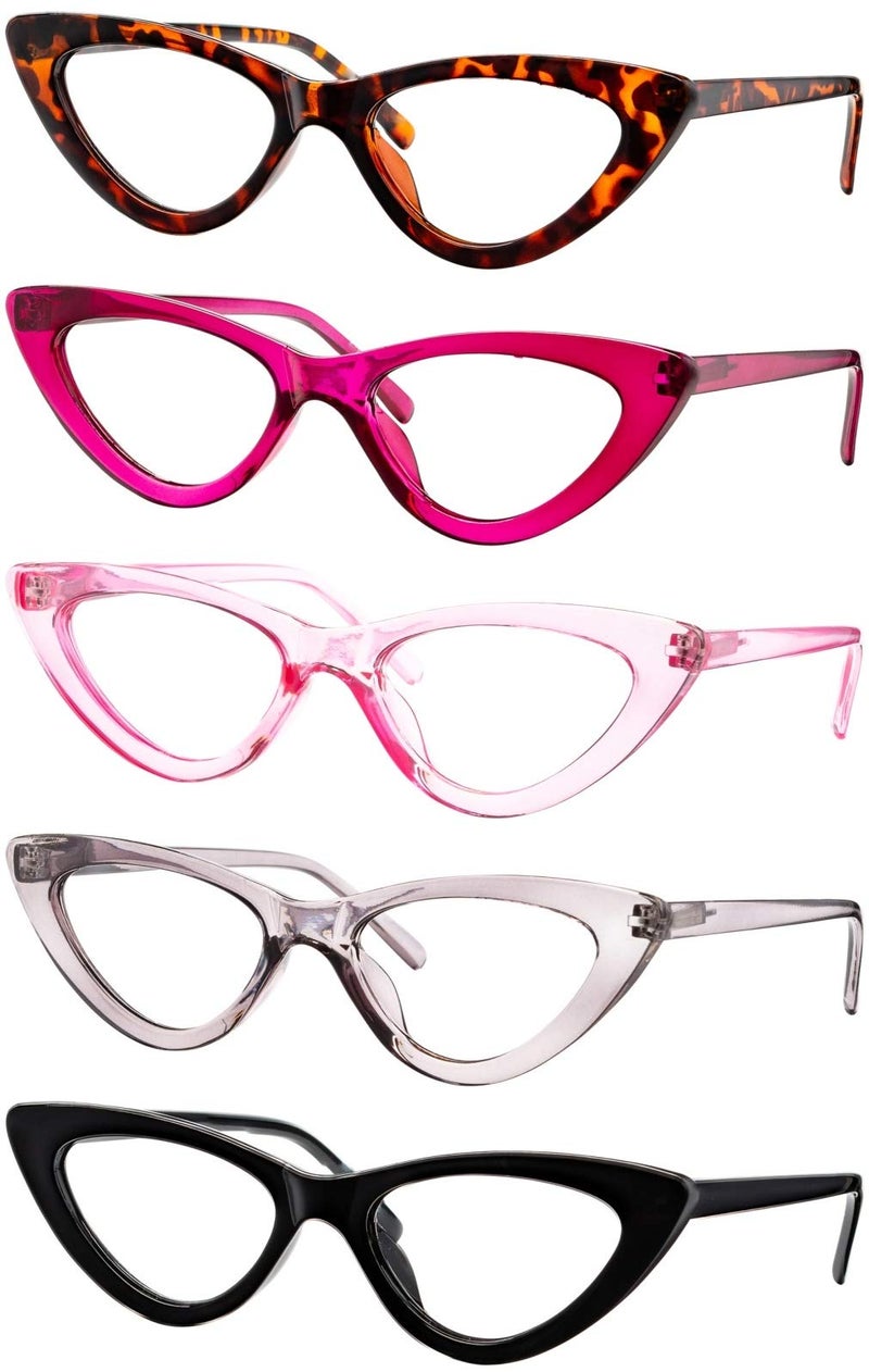 Yogo Vision Reading Glasses Readers for Women Cateye Eyeglasses and Light Spring Hinge Frame Set of 5: Black, Grey, Pink. Hot Pink, Brown Havana 1.5 - Image 1